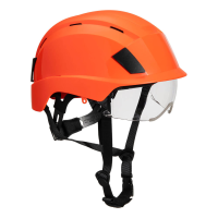 Sicherheitshelm mit Visir und Kinnriemen - orange