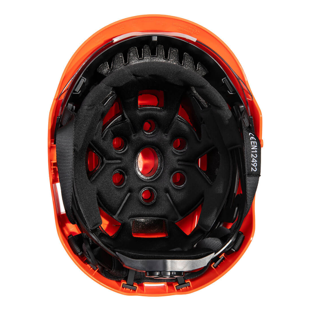 Sicherheitshelm mit Visir und Kinnriemen - orange