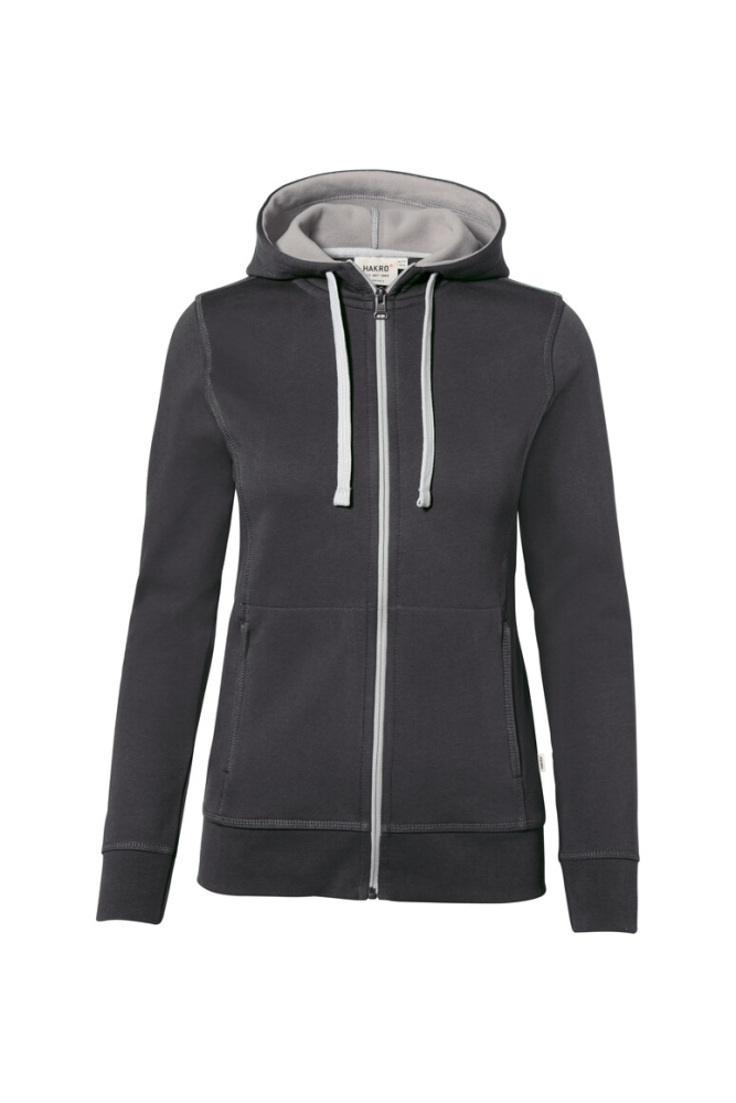 HAKRO Damen Kapuzenjacke Bonded ECO, karbongrau/silber