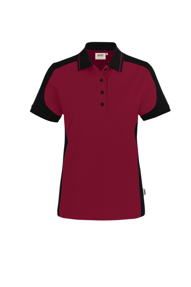 HAKRO Damen Poloshirt Contrast MIKRALINAR® ECO, weinrot/schwarz, XL