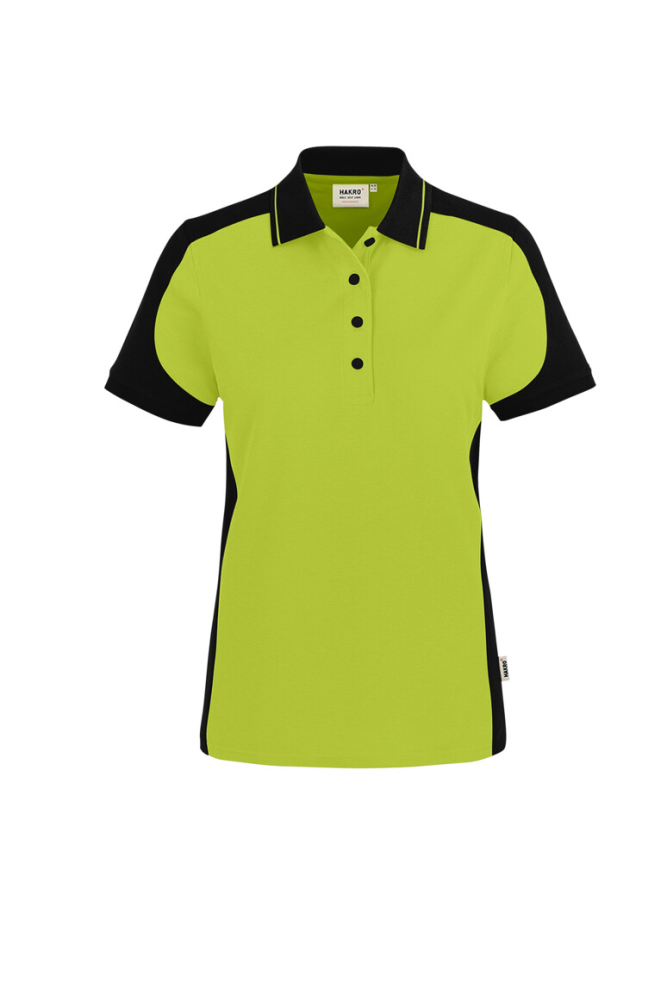 HAKRO Damen Poloshirt Contrast MIKRALINAR® ECO, kiwi/schwarz, 2XS
