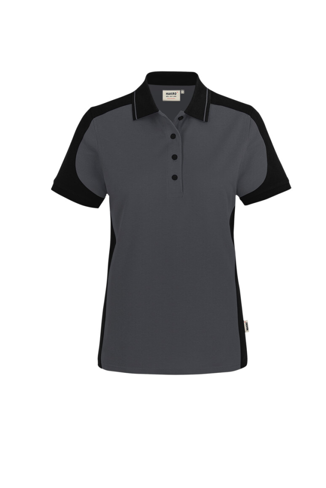 HAKRO Damen Poloshirt Contrast MIKRALINAR® ECO, karbongrau/schwarz, 5XL