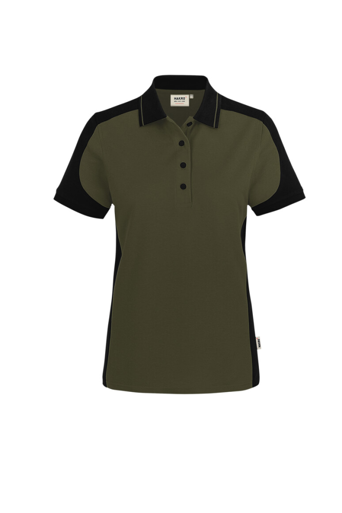 HAKRO Damen Poloshirt Contrast MIKRALINAR® ECO, olive/schwarz, S