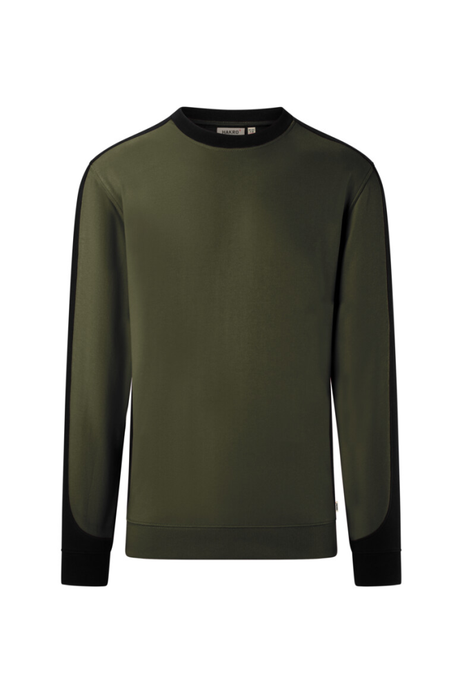 HAKRO Sweatshirt Contrast Mikralinar® Eco, olive/schwarz, 2XS