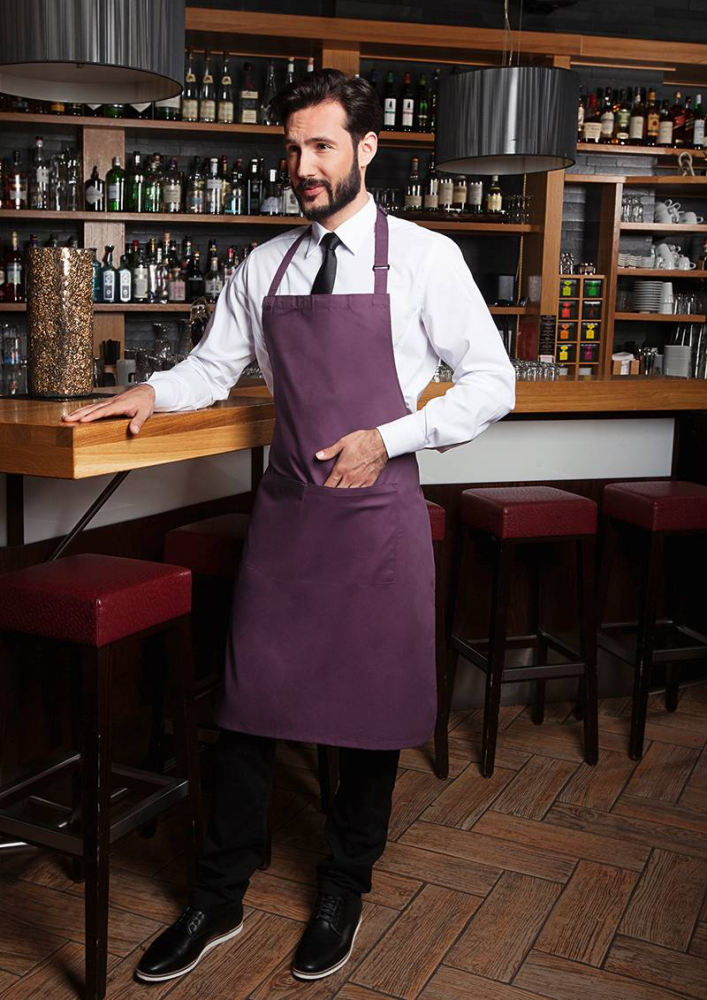 Karlowsky Latzschürze Basic mit Schnalle und Tasche, aubergine