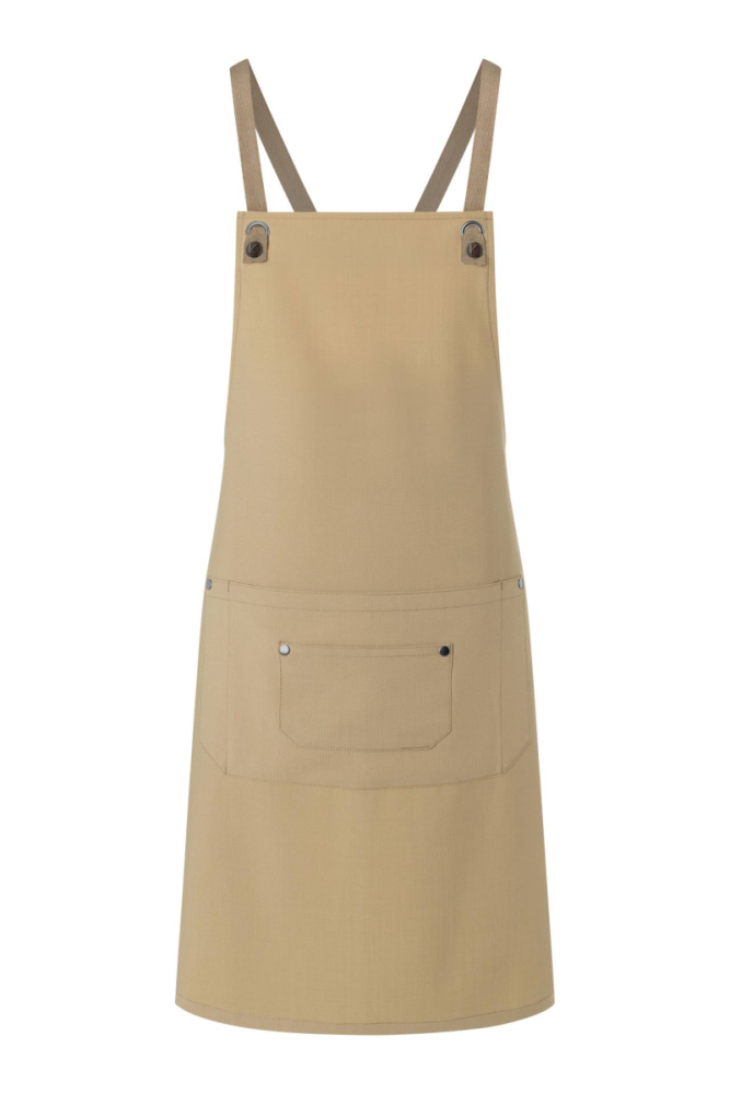 Karlowsky Latzschürze Urban-Nature mit Kreuzbändern und großer Tasche, kieselbeige