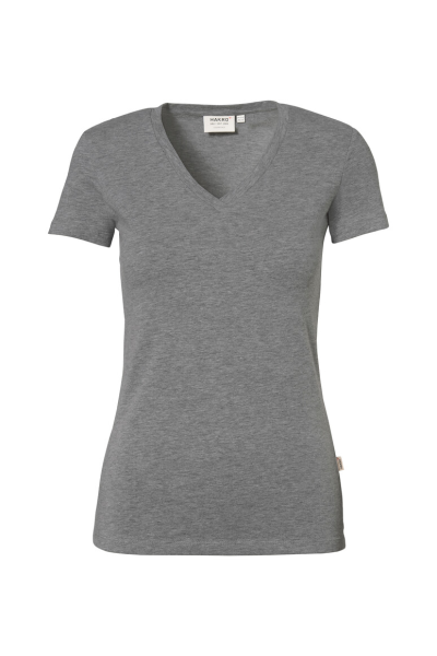 HAKRO Damen V-Shirt Stretch, grau meliert
