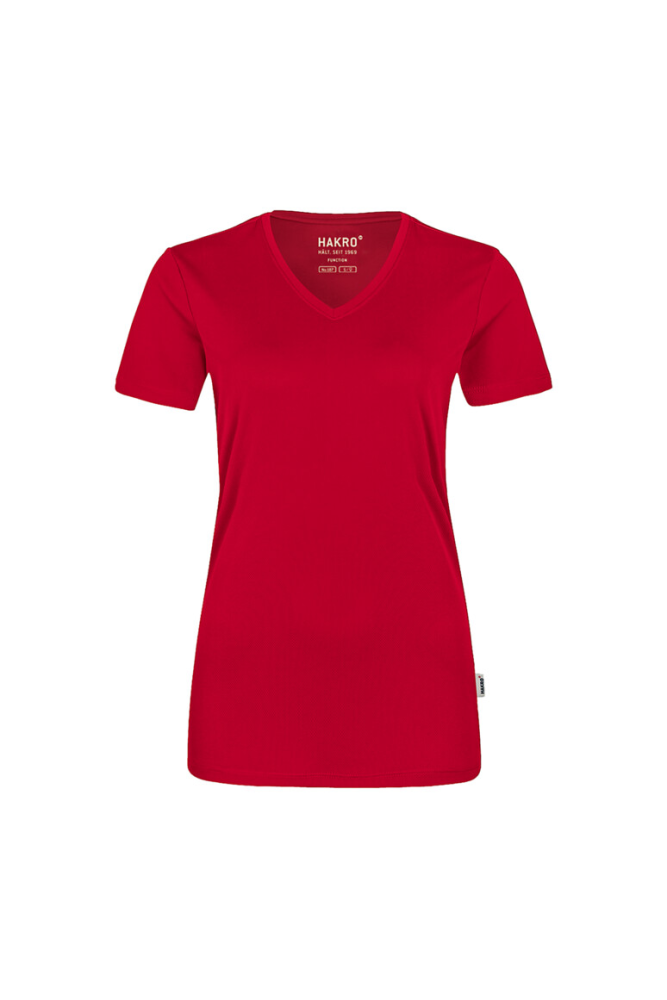 HAKRO Damen V-Shirt COOLMAX®, rot, XS
