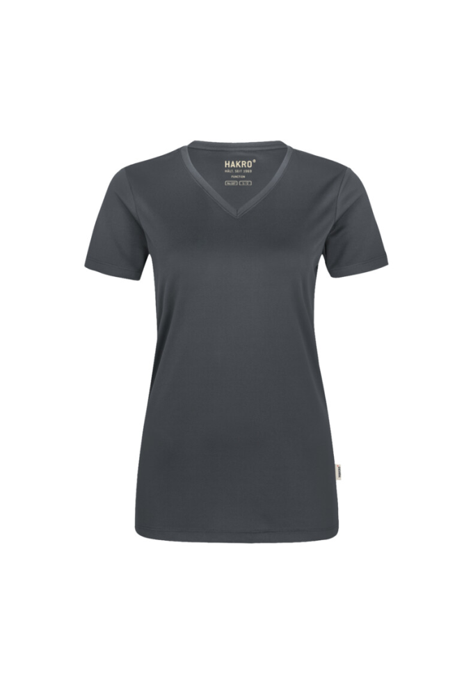 HAKRO Damen V-Shirt COOLMAX®, anthrazit, XL