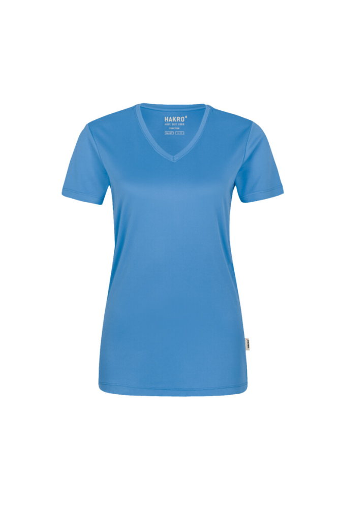 HAKRO Damen V-Shirt COOLMAX®, malibublau, XS