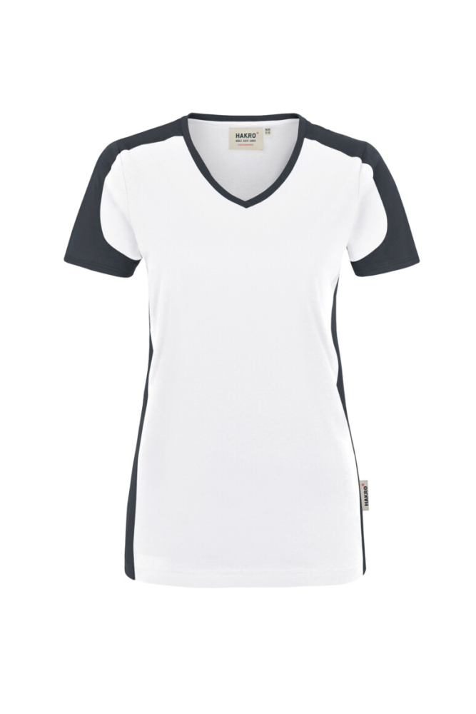 HAKRO Damen V-Shirt Contrast MIKRALINAR®, weiss/anthrazit