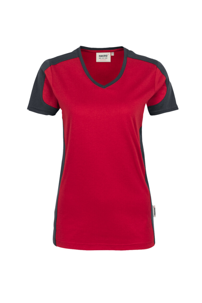 HAKRO Damen V-Shirt Contrast MIKRALINAR®, rot/anthrazit
