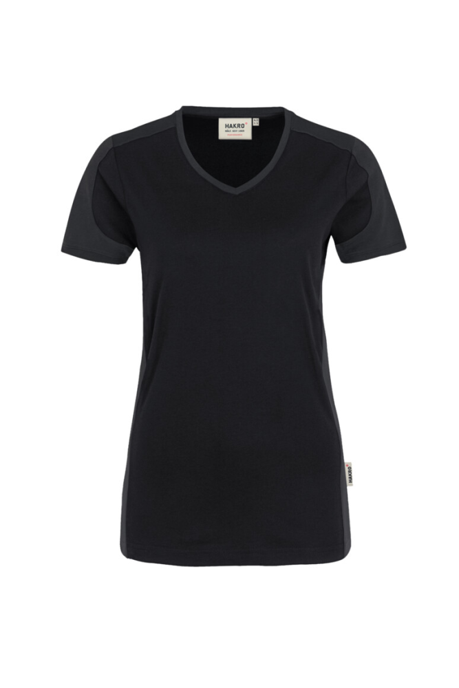 HAKRO Damen V-Shirt Contrast MIKRALINAR®, schwarz/anthrazit