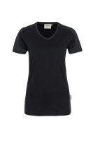 HAKRO Damen V-Shirt Contrast MIKRALINAR®, schwarz/anthrazit