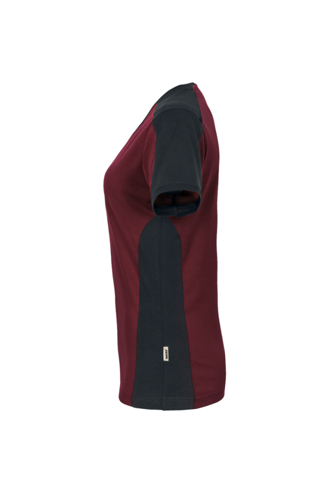 HAKRO Damen V-Shirt Contrast MIKRALINAR®, weinrot/anthrazit