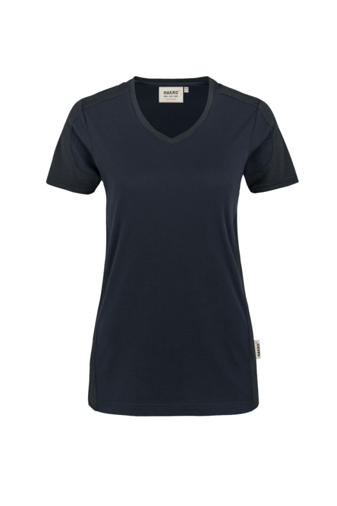 HAKRO Damen V-Shirt Contrast MIKRALINAR®, tinte/anthrazit