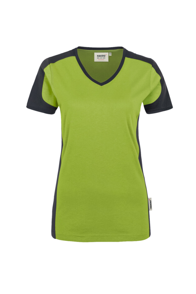 HAKRO Damen V-Shirt Contrast MIKRALINAR®, kiwi/anthrazit