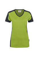 HAKRO Damen V-Shirt Contrast MIKRALINAR®, kiwi/anthrazit