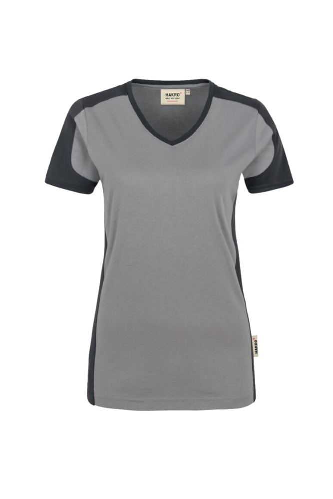 HAKRO Damen V-Shirt Contrast MIKRALINAR®, titan/anthrazit