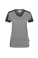 HAKRO Damen V-Shirt Contrast MIKRALINAR®, titan/anthrazit