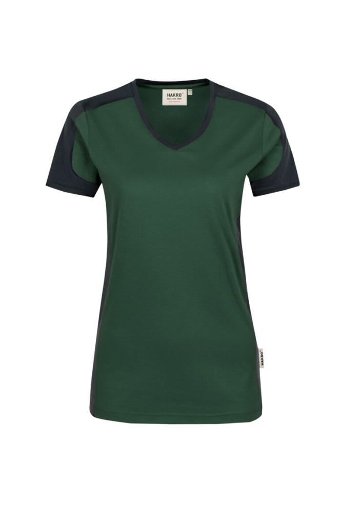 HAKRO Damen V-Shirt Contrast MIKRALINAR®, tanne/anthrazit