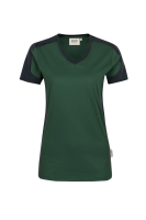 HAKRO Damen V-Shirt Contrast MIKRALINAR®, tanne/anthrazit