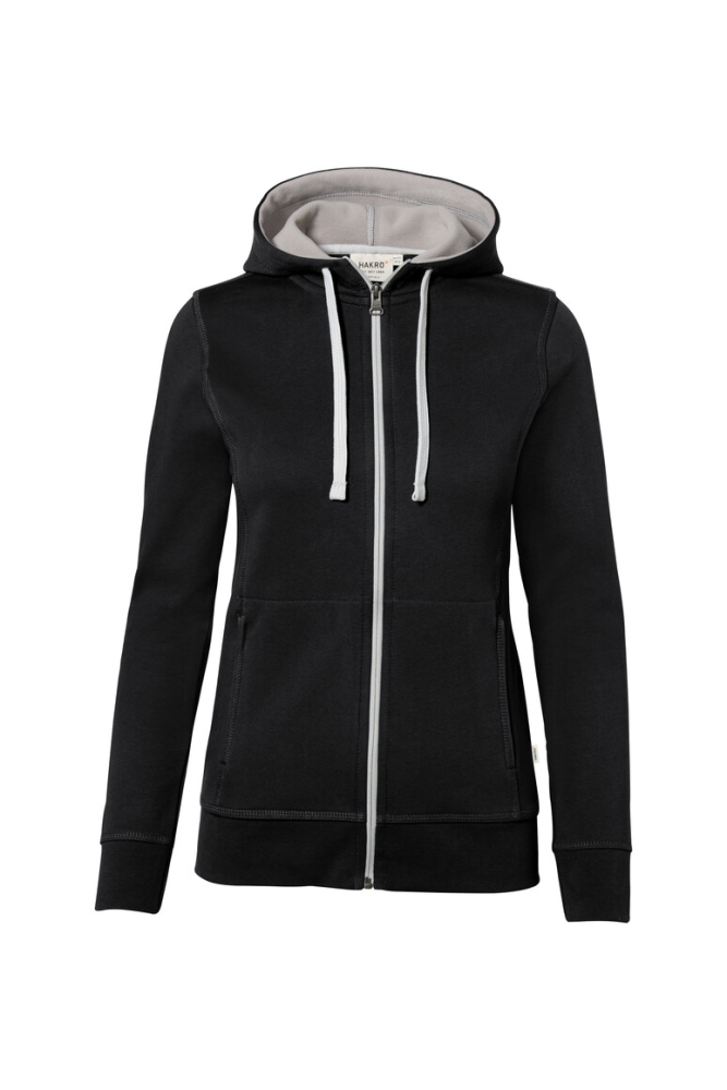 HAKRO Damen Kapuzenjacke Bonded ECO, schwarz/silber