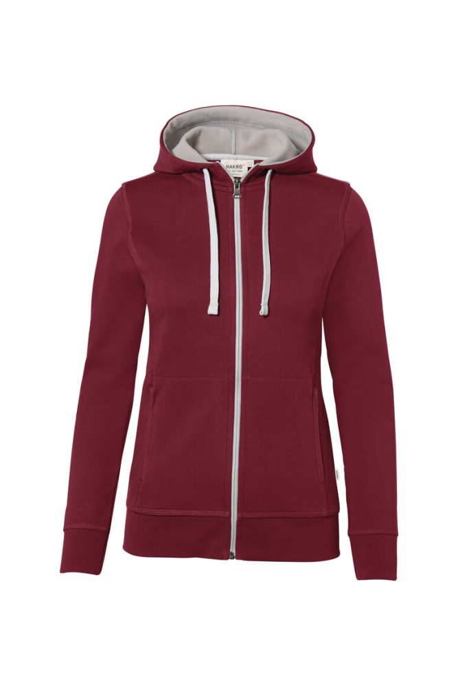 HAKRO Damen Kapuzenjacke Bonded ECO, weinrot/silber