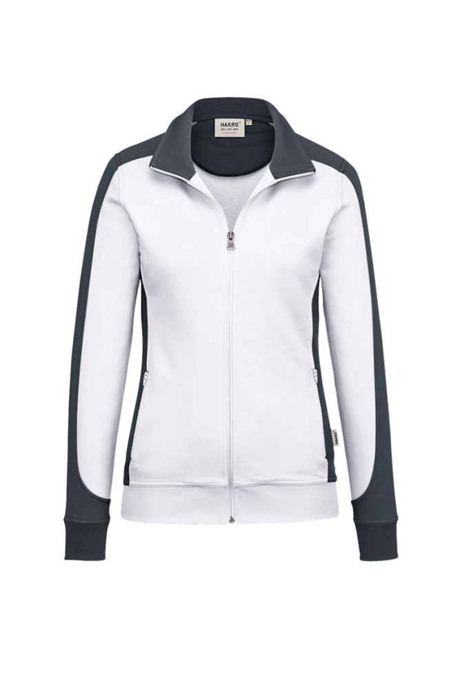 HAKRO Damen Sweatjacke Contrast MIKRALINAR®, weiss/anthrazit