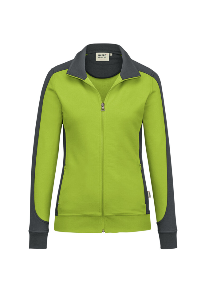 HAKRO Damen Sweatjacke Contrast MIKRALINAR®, kiwi/anthrazit