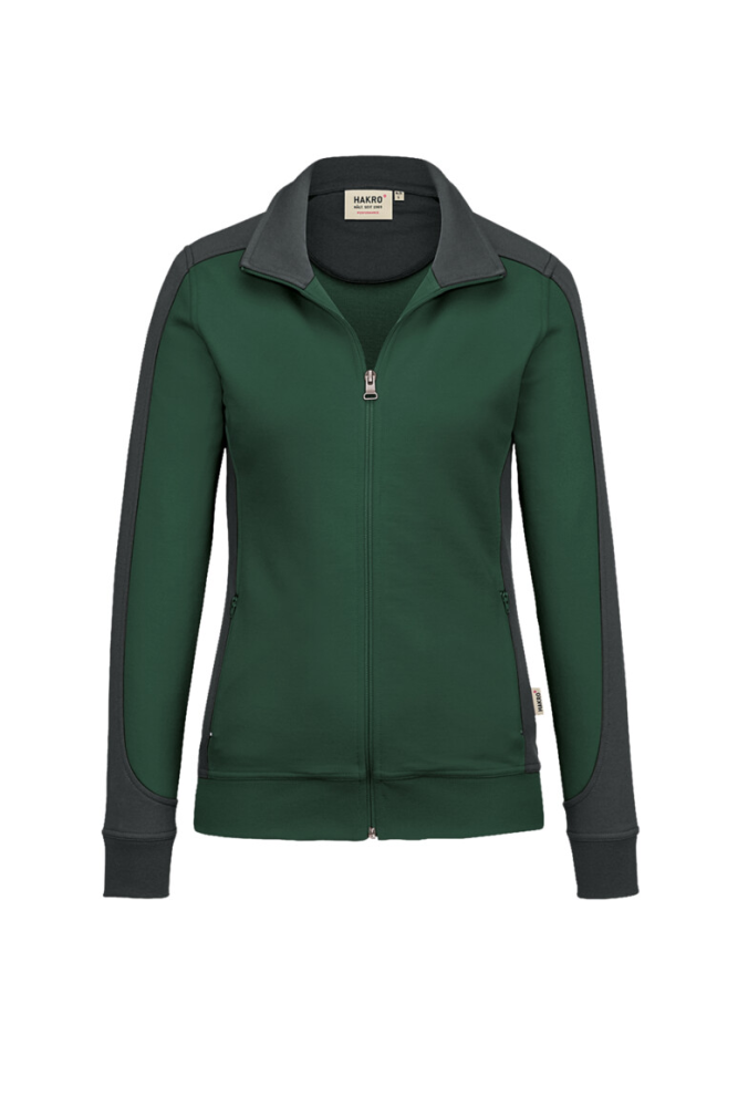 HAKRO Damen Sweatjacke Contrast MIKRALINAR®, tanne/anthrazit