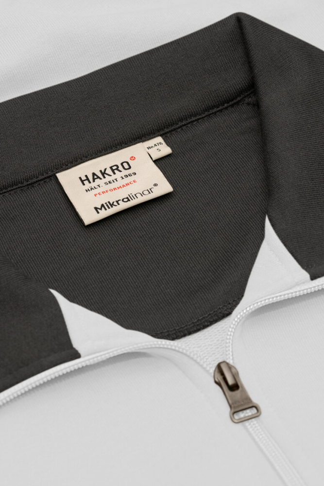 HAKRO Zip-Sweatshirt Contrast MIKRALINAR®, weiss/anthrazit