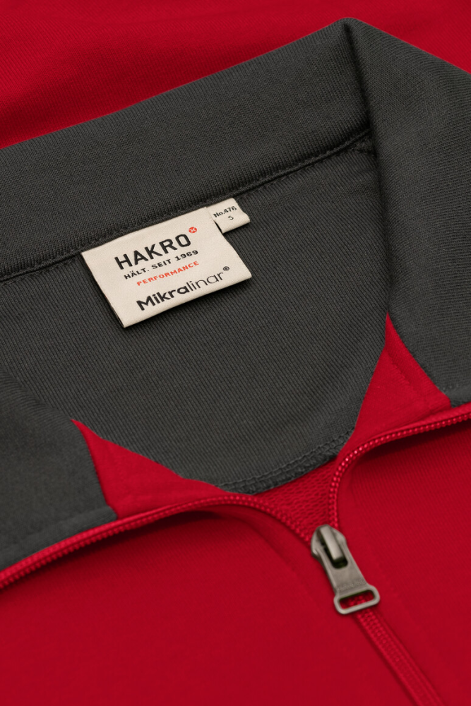 HAKRO Zip-Sweatshirt Contrast MIKRALINAR®, rot/anthrazit