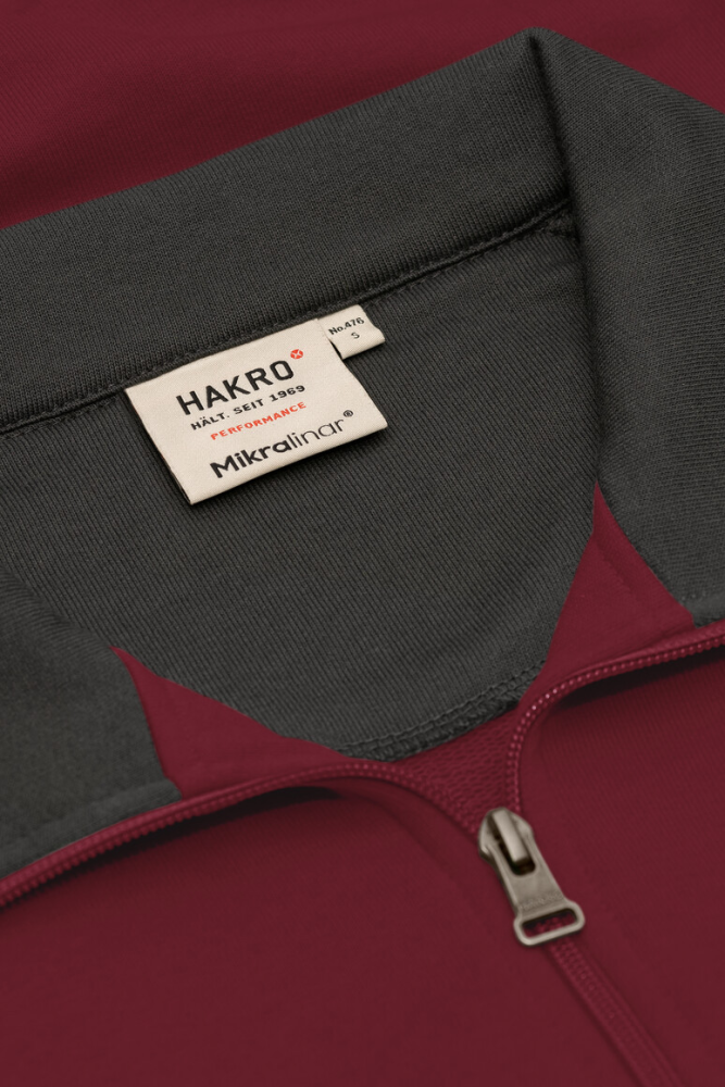 HAKRO Zip-Sweatshirt Contrast MIKRALINAR®, weinrot/anthrazit