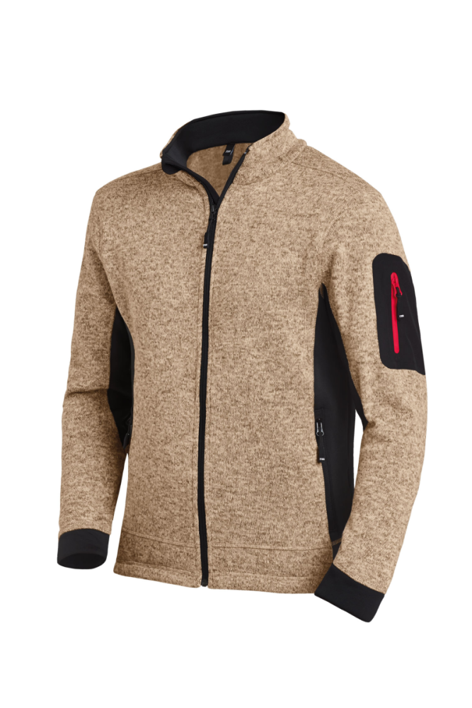 FHB CHRISTOPH Strick-Fleece-Jacke, beige-schwarz, Gr. 3XL