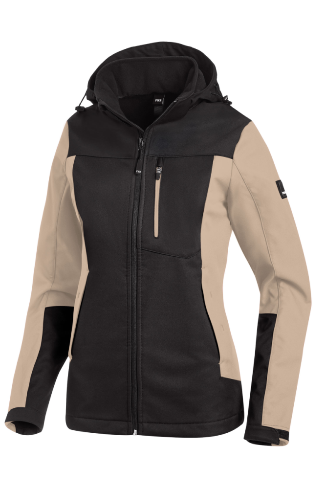 FHB JULIA Softshell-Jacke Damen, beige-schwarz, Gr. XS
