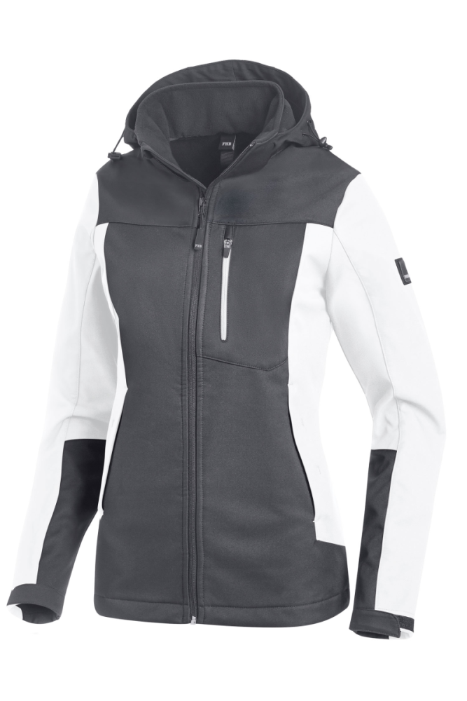 FHB JULIA Softshell-Jacke Damen, weiß-anthrazit, Gr. XS