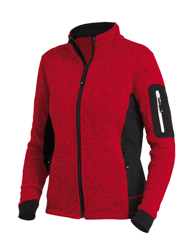 FHB MARIEKE Strick-Fleece-Jacke Damen, rot-schwarz, Gr.